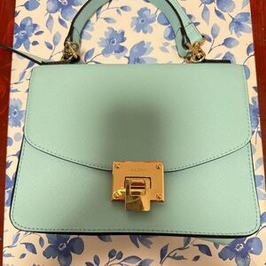 ALDO Mint Green Structured Top-Handle Satchel with Gold Hardware